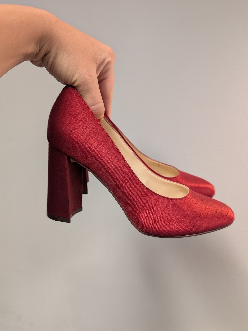 Nine West Red Satin Block Heel Pumps
